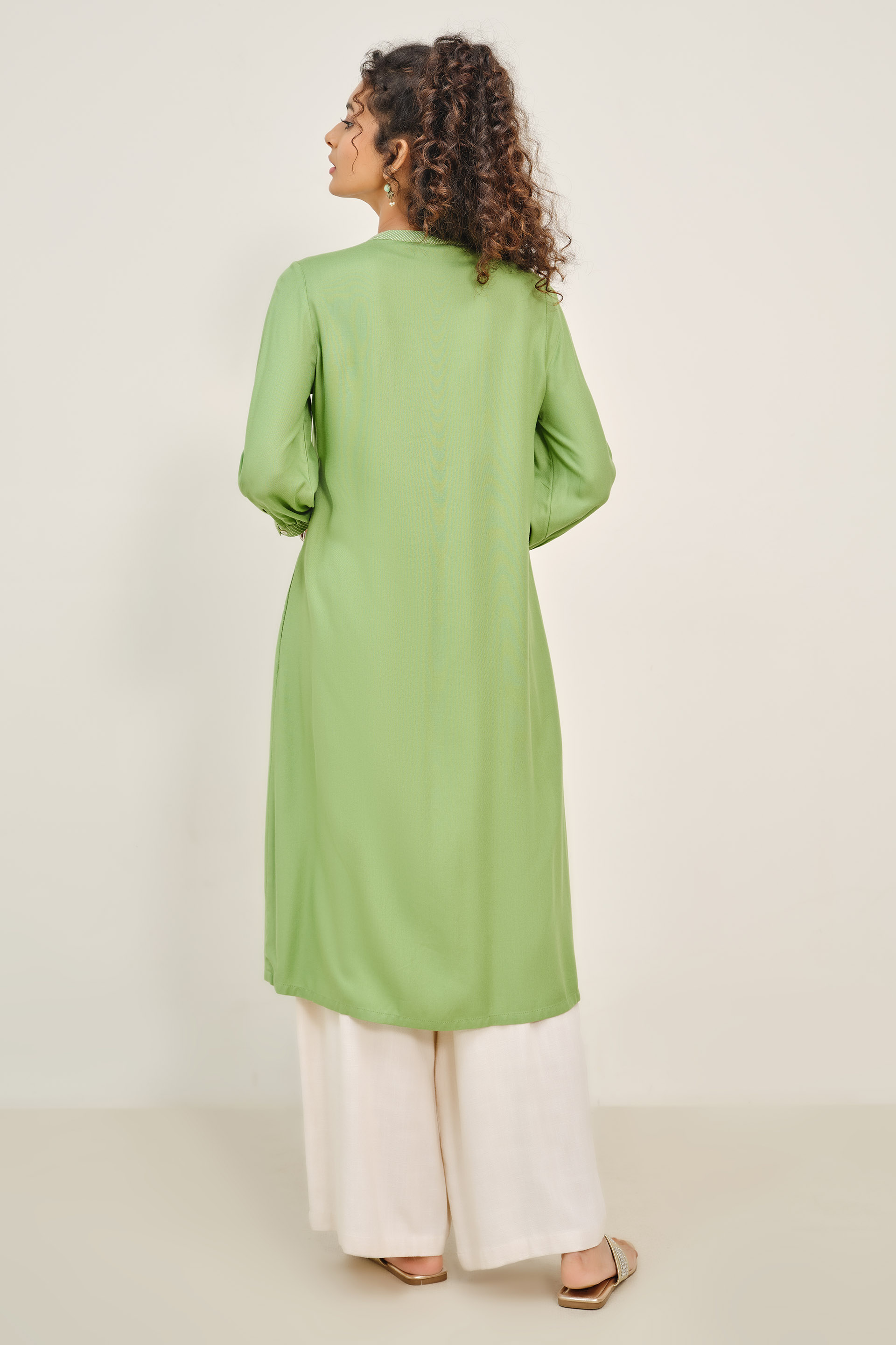 Green Mausam Embroidered Kurta, Sage Green, image 2